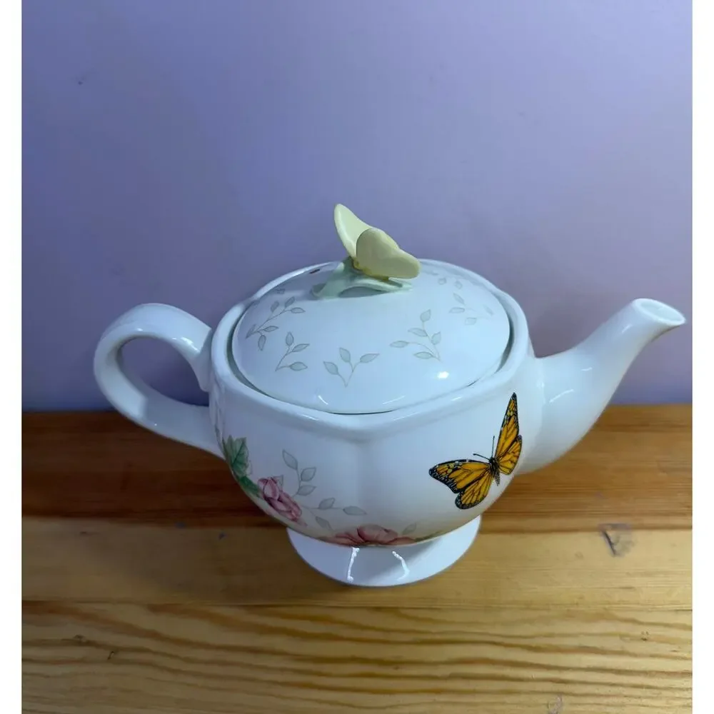 Lenox Butterfly Meadow 3 Pc Tea Set Teapot Creamer Sugar Bowl Floral